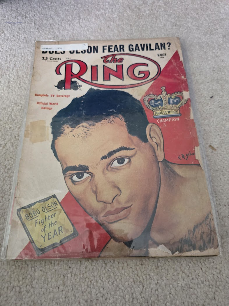 1954 MARCH THE RING MAGAZINE - BOBO OLSON