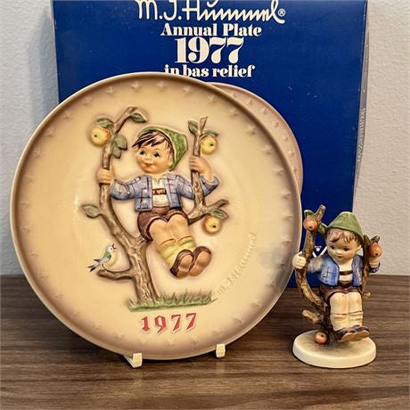 Hummel Goebel Apple Tree Boy Figurine TM2 & 1977 Annual Plate