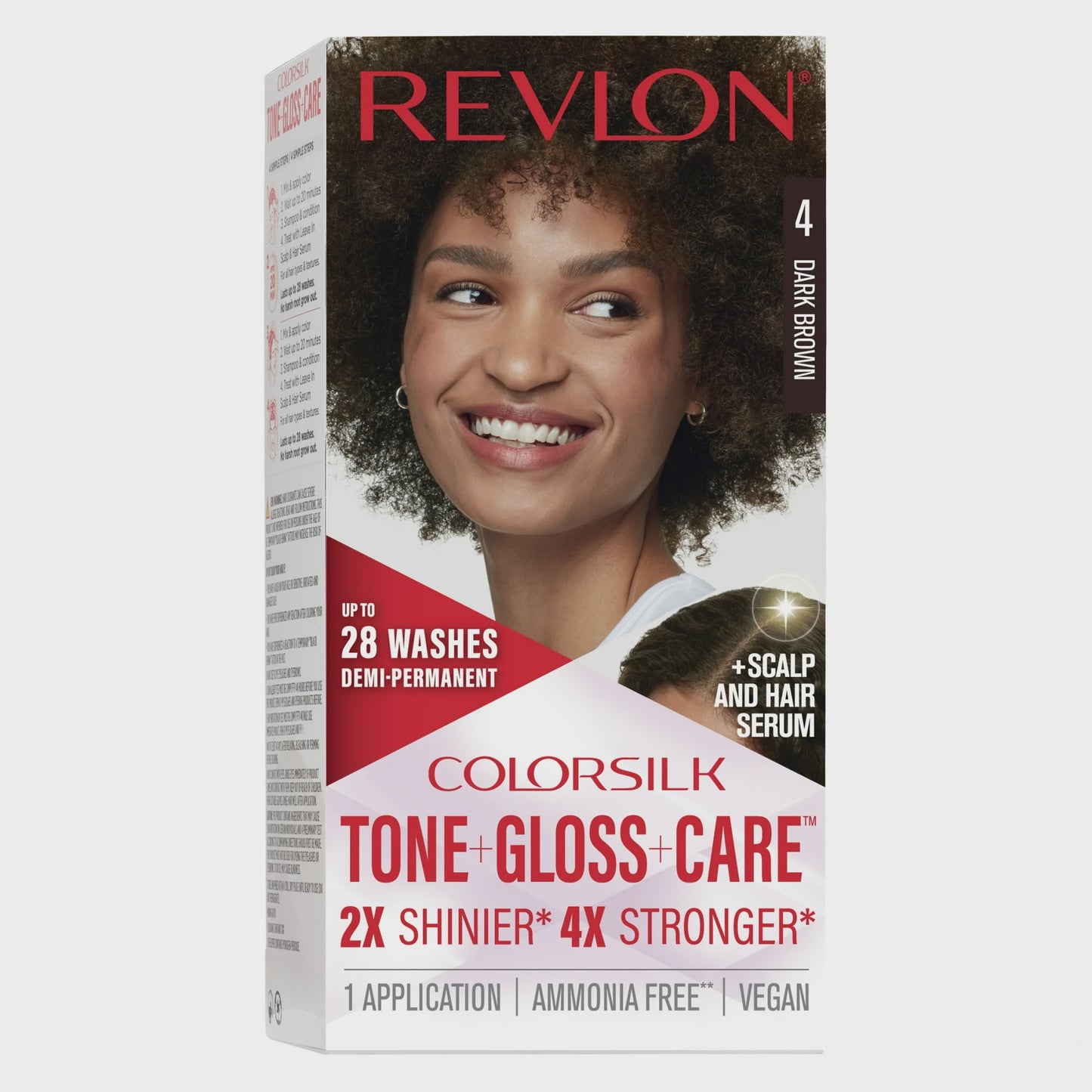 Revlon ColorSilk Tone + Gloss + Care Demi-Permanent Hair Color, 4 Dark Brown, 4.5 fl oz