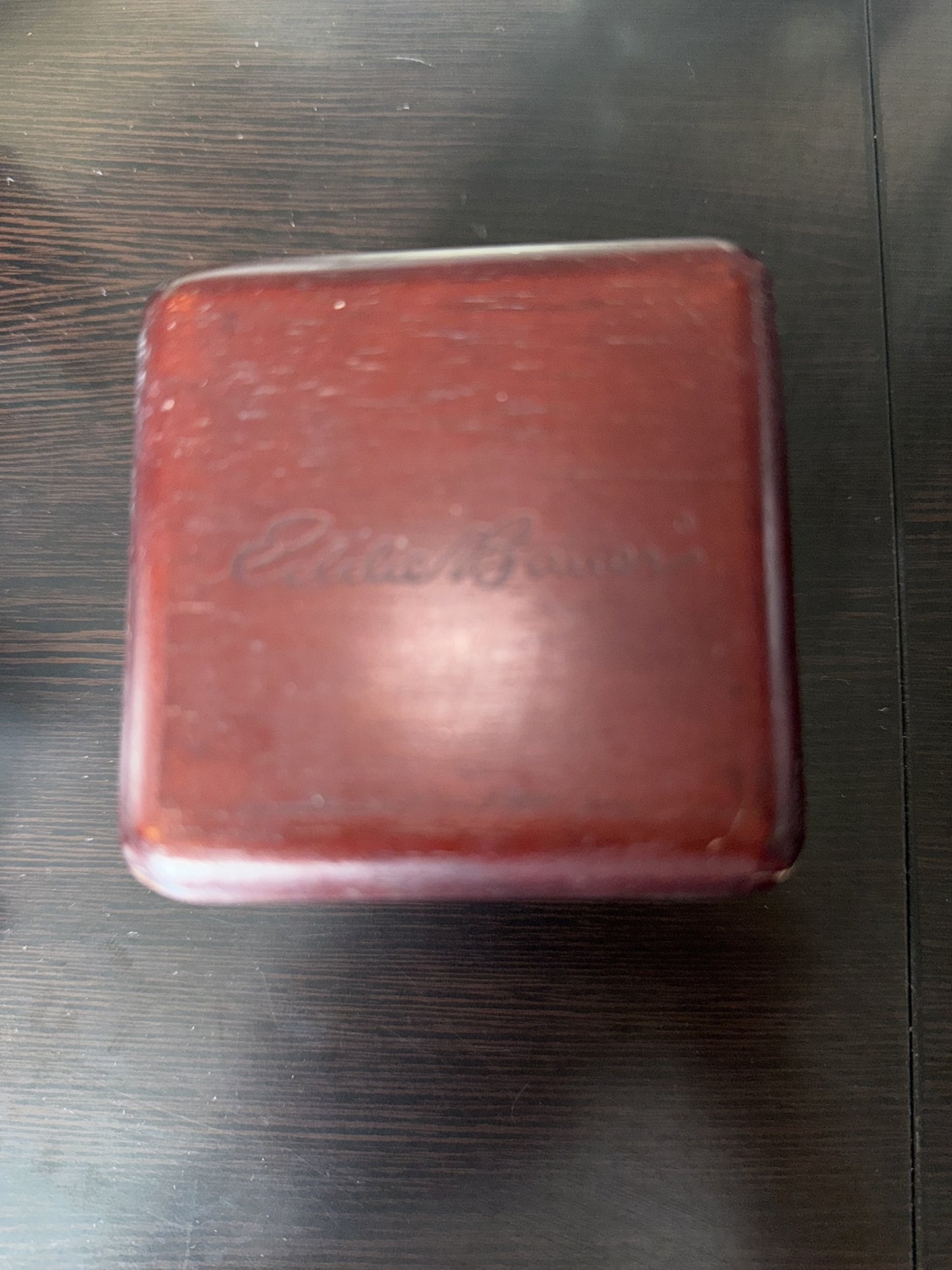 EDDIE BAUER SMALL WOODEN BOX, DARK BROWN WOOD 3X3X3