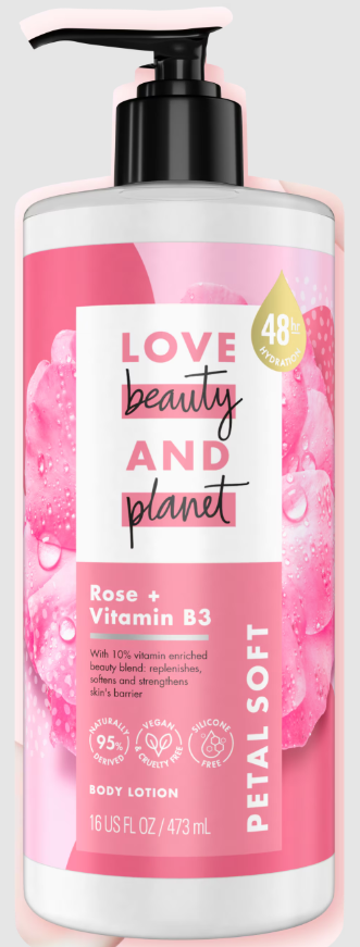 Brand New Love Beauty and Planet Rose + Vitamin B3 Body Lotion 16 Fl Oz