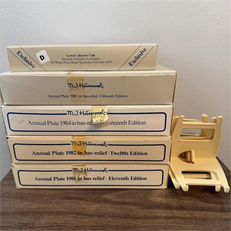 Goebel Hummel Annual Plates w/ Boxes/Stands Lot - 1981, '82, '84, '85 and '88