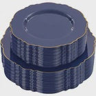 WDF 100pcs Blue Plastic Plates - Baroque Blue&Gold
