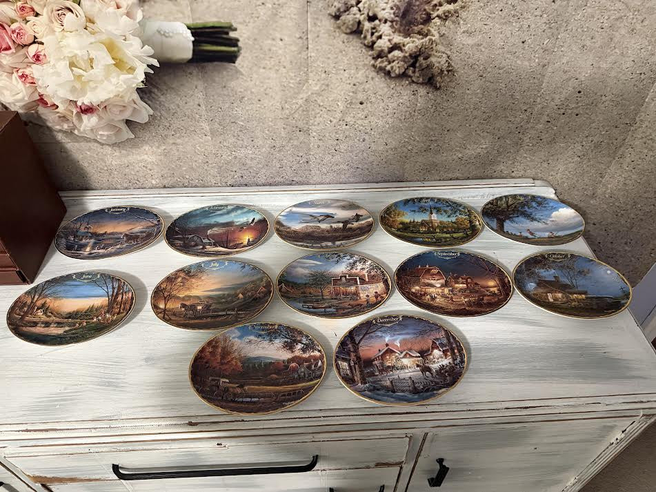Terry Redlin's-Seasons to Remember Plates Jan-Dec-Complete set 9 out 12 with COA