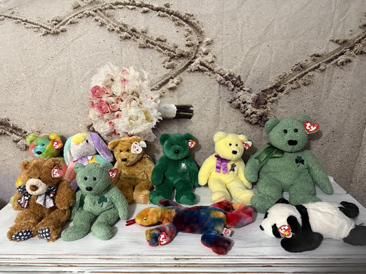 Huge Lot Large Sized Beanie Babies with Tags-Includes Peace Bear
