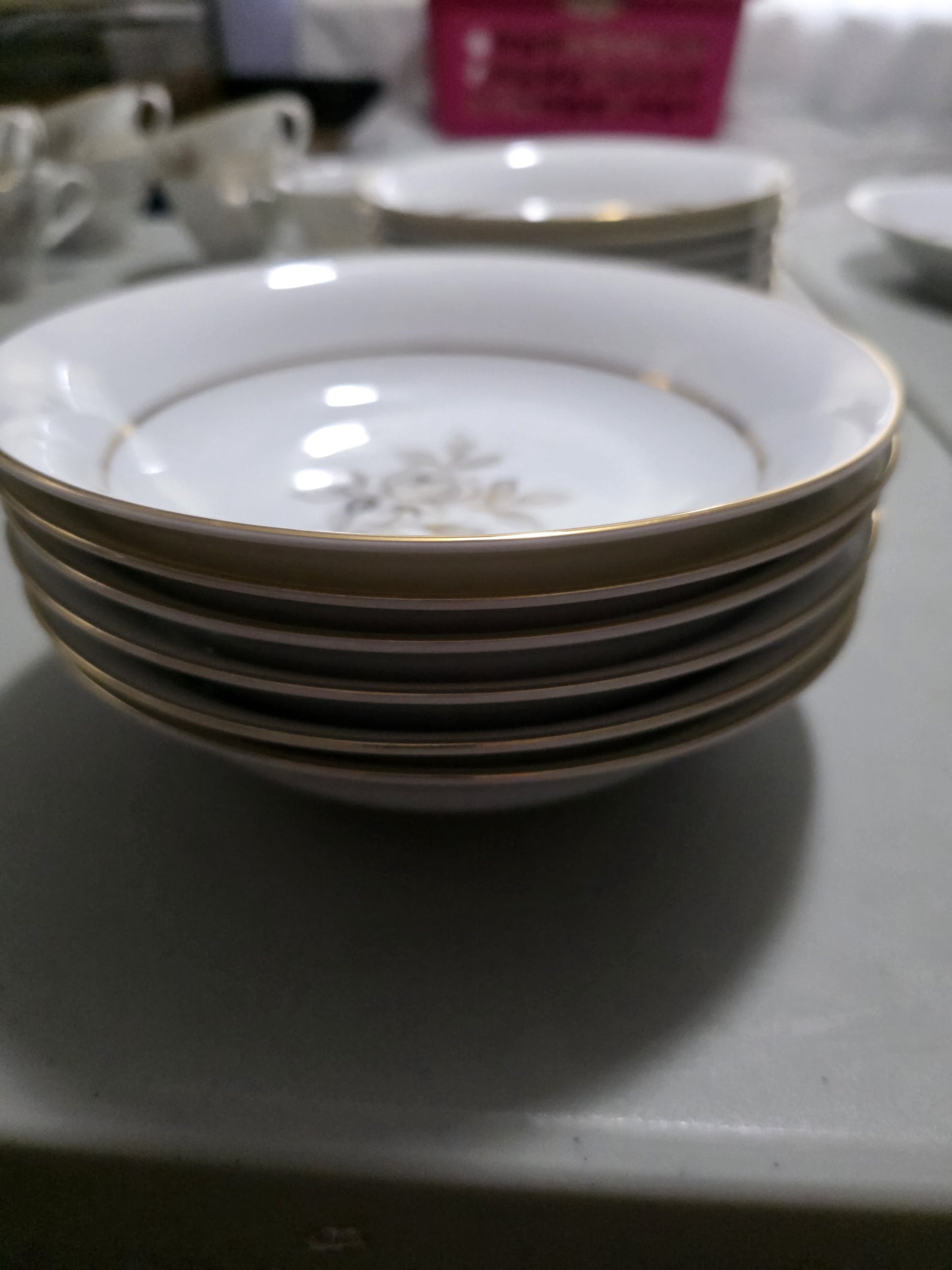 VINTAGE ENCHANTO CHINA SET OF 6 SOUP BOWLS 7.5" BROWN ROSE