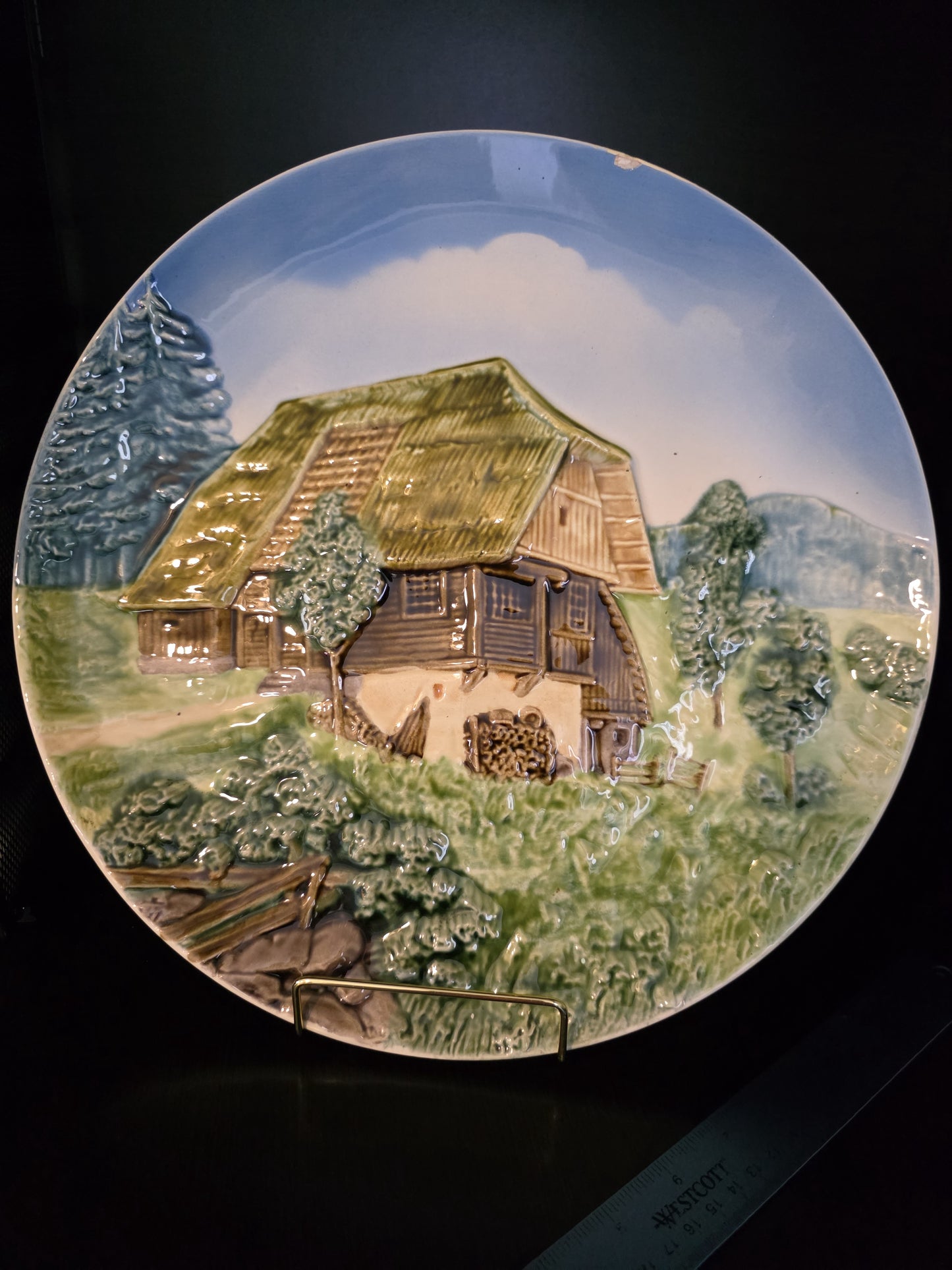 Vintage Made in West Germany Majolica Relief Wall Plate 13"