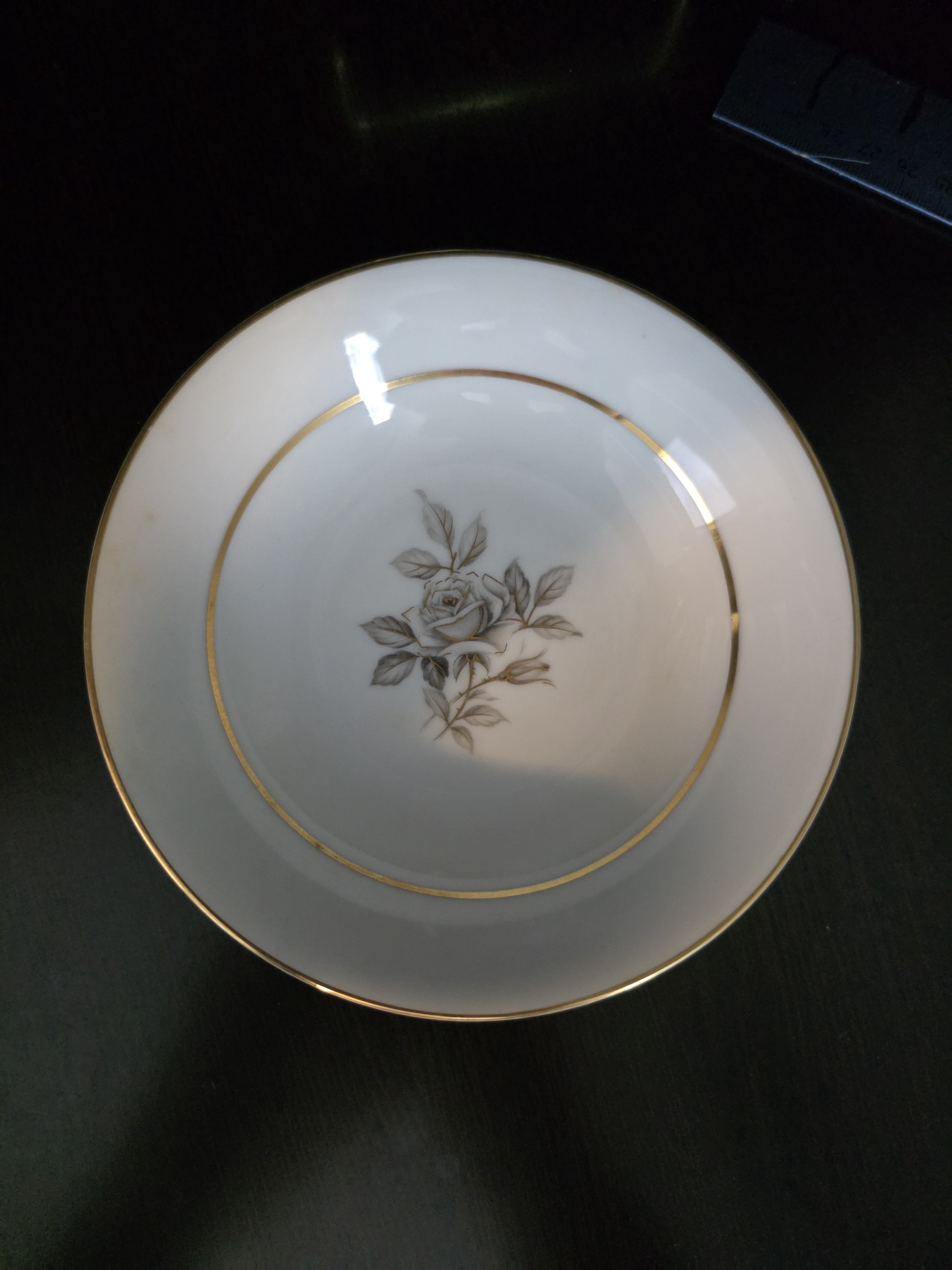 12 Encanto by i Grey Rose Flower Gold Trim Small Bowls 5.75" Japan