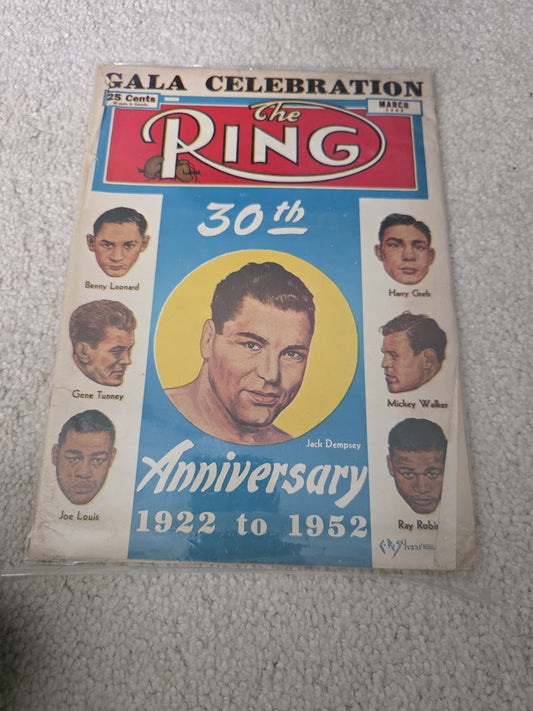 1952 Jack Dempsey The Ring Boxing Magazine MARCH  30th Anniversary