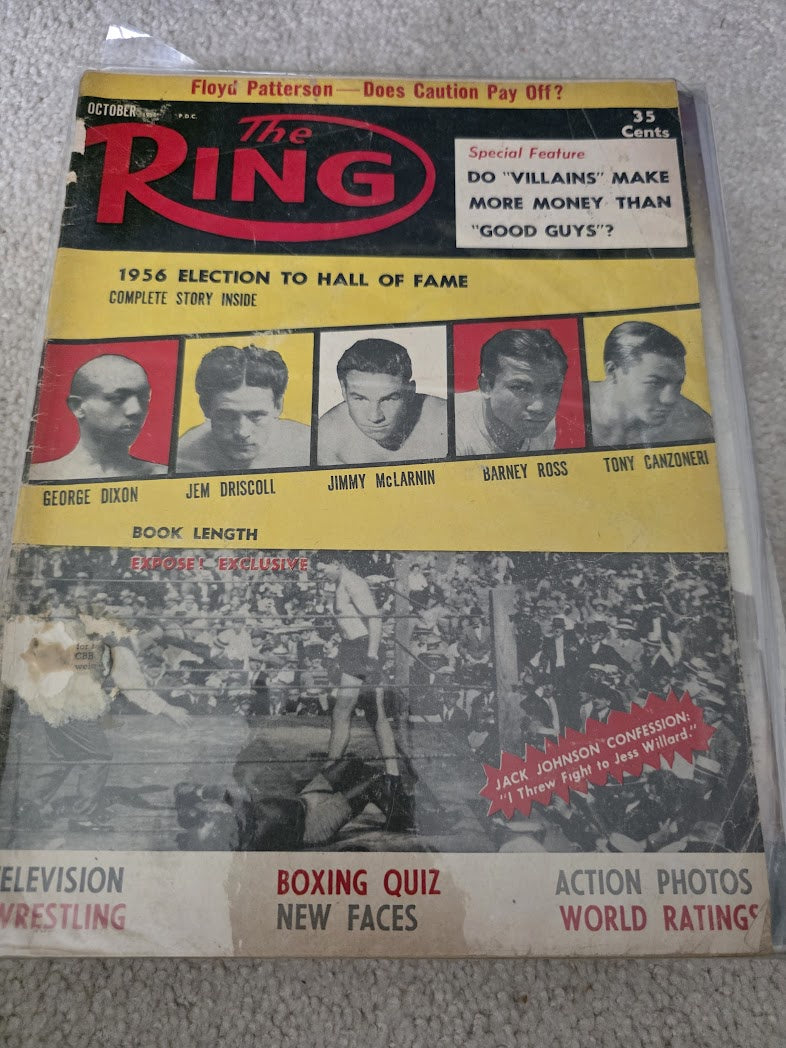 1956 OCTOBER THE RING MAGAZINE - CANZONERI ROSS DIXON FRONT COVER