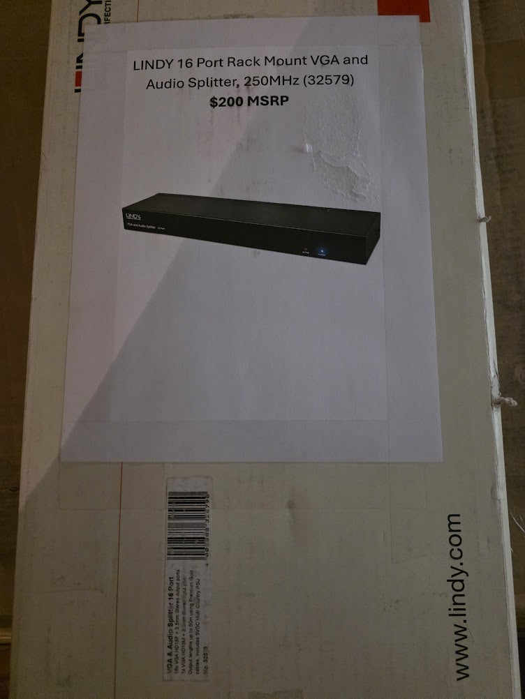 LINDY 16 PORT RACK MOUNT VGA & AUDIO SPLITTER 32579 250MHZ OPEN BOX NEW