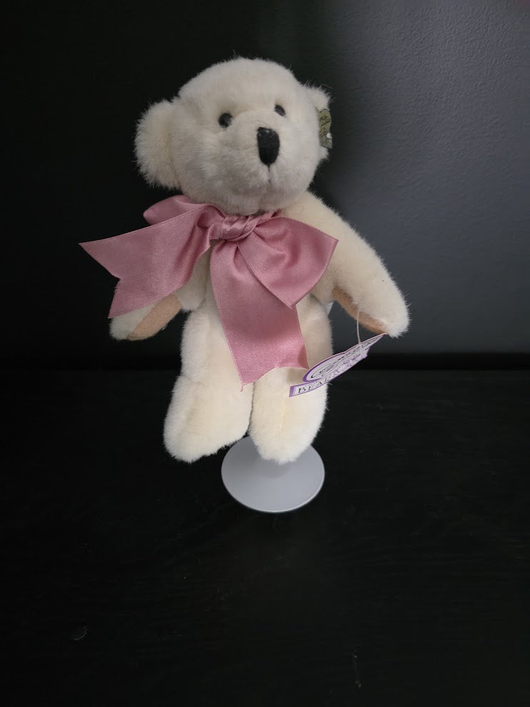 Annette Funicello Collectible Bear 9" Cream White Jointed Mary Lou With Ear Pin and Stand