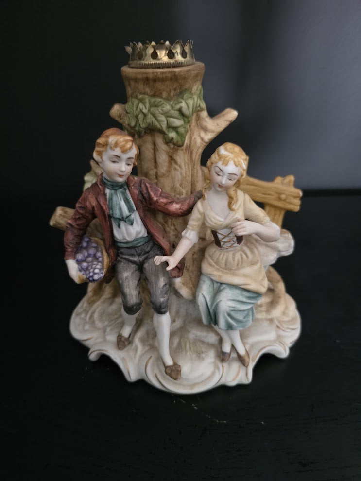 Vintage Ardco Man and Woman Couple at Tree w Berries Fence etc Figurine 9"