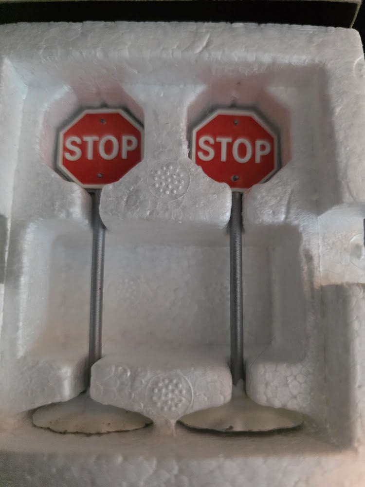 DEPT 56 SNOW VILLAGE STOP SIGNS SET OF 2 W/ORIGINAL BOX 5176-4