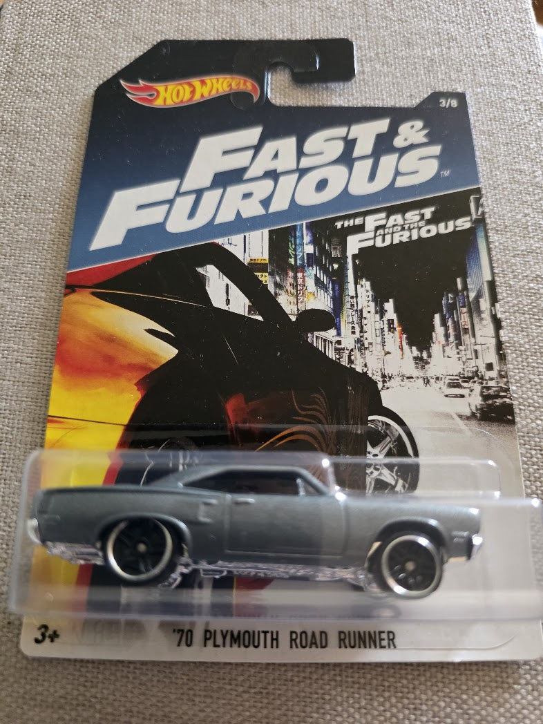 Hot Wheels Fast & Furious '70 Plymouth Road Runner Gray Diecast Car 1:64