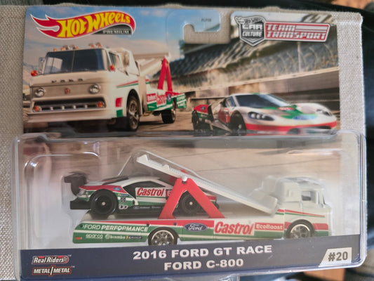 Hot Wheels Premium Car Culture Team Transport 2016 Ford GT Race & Ford C-800