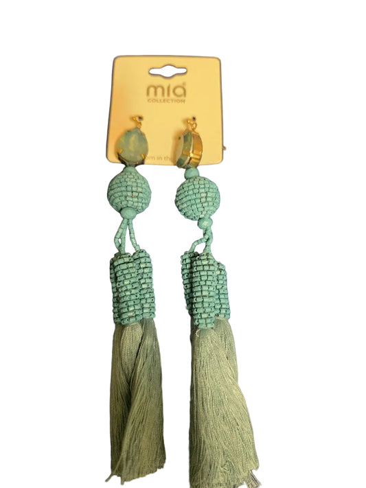 Mia Collection Turquoise Beaded Tassel Earrings Gold Tone Dangle