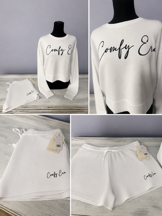 NWT "Comfy Era" Pink or White Lounge Set –Scuba Material- Juniors/Women’s 2 Piece Soft Sweatshirt & Shorts Set MSRP: $99.90