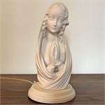 Vintage Virgin Mary Matte Ceramic Lamp - 10"H