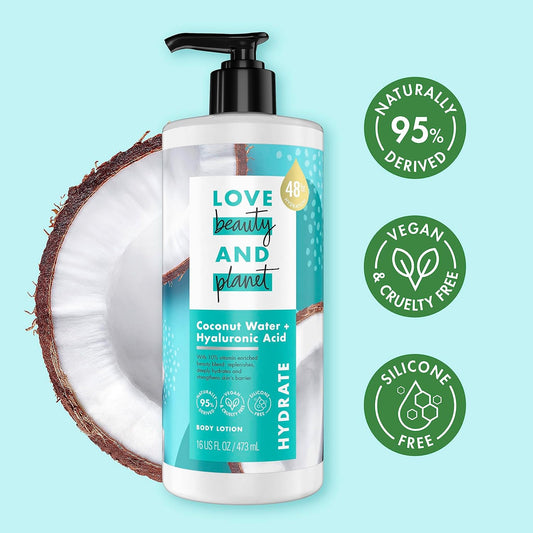 20 Brand New Love Beauty & Planet Lotion - Moisturizing Coconut Lotion with Hyaluronic Acid, Natural Body Lotion for Women, Dry Skin Lotion Scented with Mimosa Flower Extract, 16 Fl Oz Retail Value $200.00