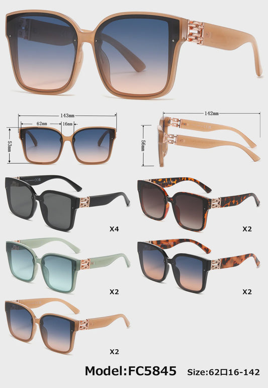 Brand New Large Thick Square Frame with Metal Accent Temple Plastic Sunglasses Choose Color-FC 5845