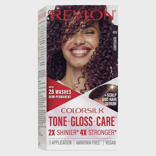 Revlon ColorSilk Tone + Gloss + Care Demi-Permanent Hair Color, 4RV Burgundy, 4.5 fl oz