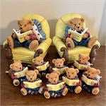 Teddy Bear Bookends and Lot of 8 Matching Drawer Pulls