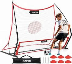 Soccer Rebounder, 2-in-1 Soccer Rebound Net, 6'x4.7' Large Net & 6'x16" Small Net, Soccer Bounce Back Net Practice for Team Volley Passing Solo Training, Football Trainer with Carry Bag Cones