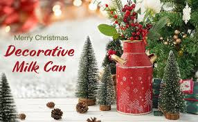 Putuo Decor Galvanized Red Metal Milk Can Snowflake Design Christmas Decorative Vase with Gold Handles Vintage Farmhouse Christmas Décor for Holiday Festive Centerpieces Home Accents