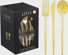 Liyh 102pcs Gold Plastic Silverware Gold Silverware Disposable Plastic Gold
