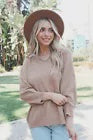 Women's 3/4 Sleeves V Neck Open Work Detail Knit Sweater Top