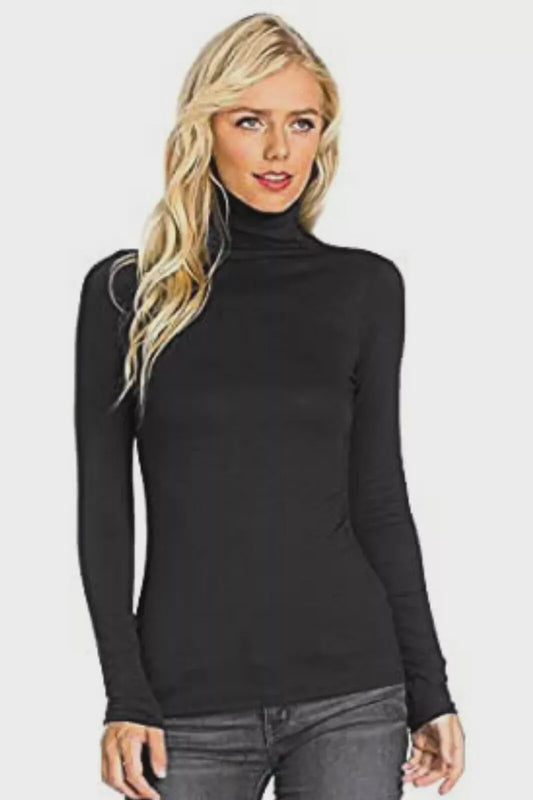 Women's Turtleneck Long Sleeve Jersey Top Black or Grey