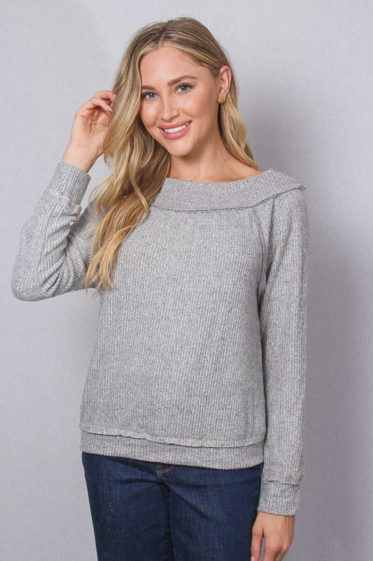 Women's Long Sleeve Boat Neck Top Grey