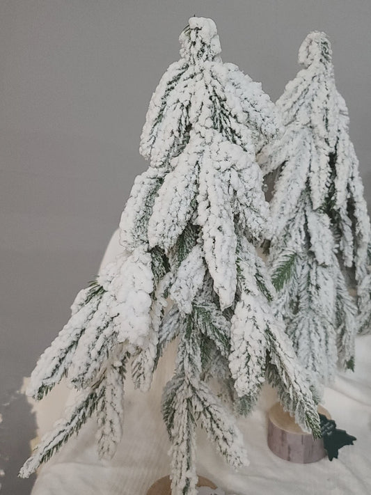 Winter 18" Flocked Christmas Tree Faux Pine Wood Base Decor