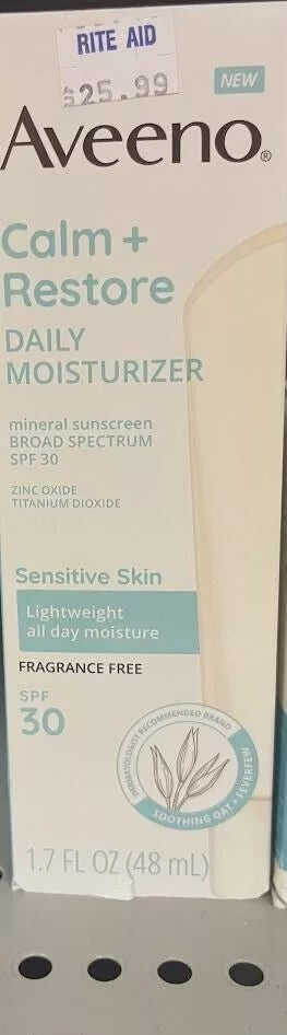 AveenoCalm & Restore Daily Moisturizer SPF 30 Fragrance Free Sensitive Skin 1.7 fl oz