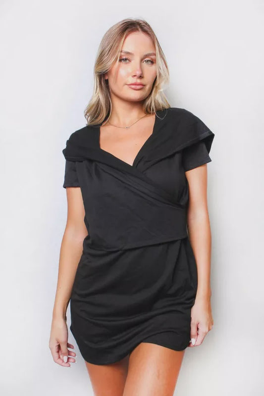 Women's Short Sleeve Solid Hooded Mini Dress